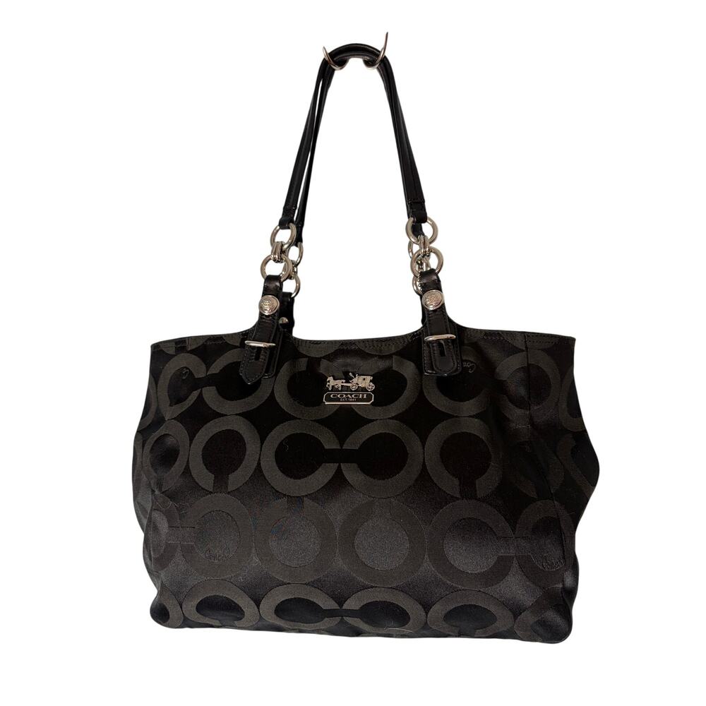 Coach Poppy F13753 Black Signature C Sateen Tote Bag Purple Y2K Designer Purse